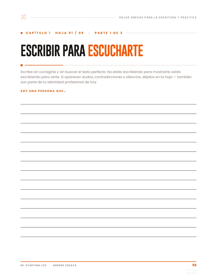 Hoja de trabajo «Escribir para escucharte»: la pregunta «Soy una persona que…» y renglones para responder a mano